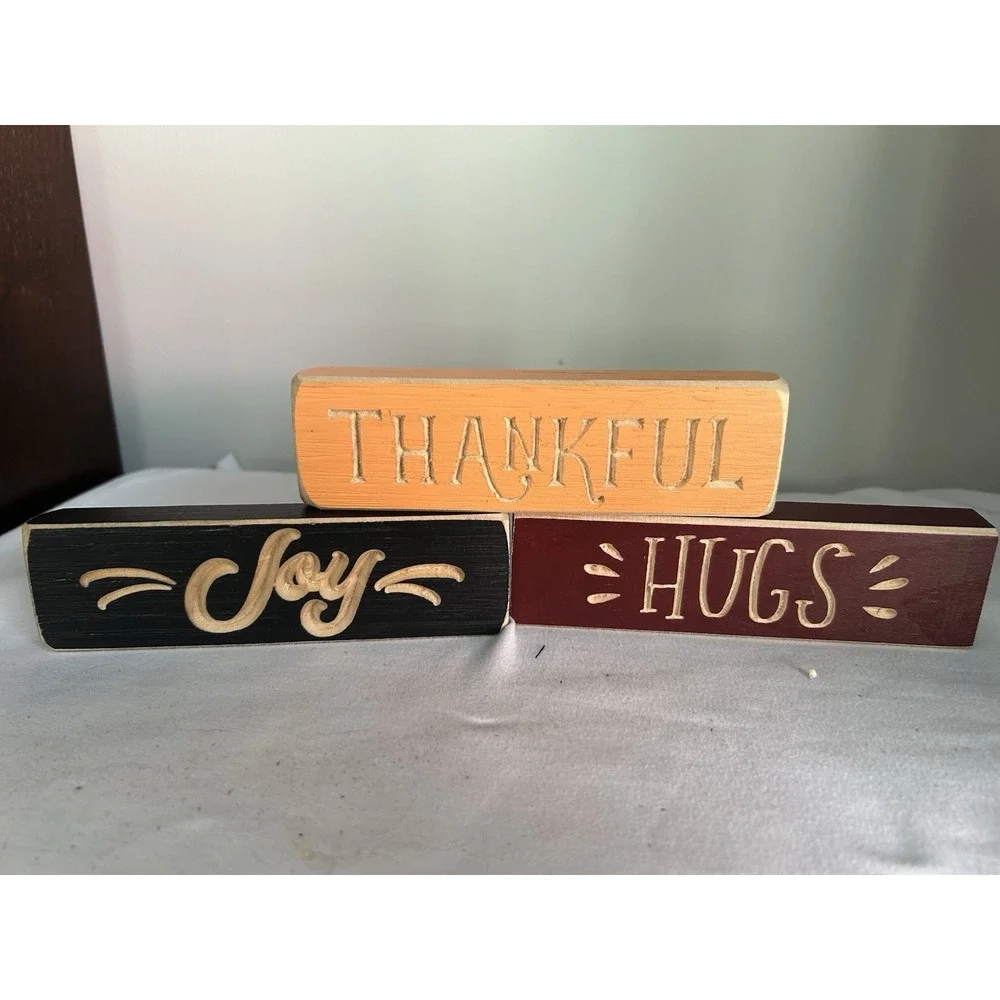 3- Wood Block Inspirational Words Table/Shelf Farmhouse Decor WD13